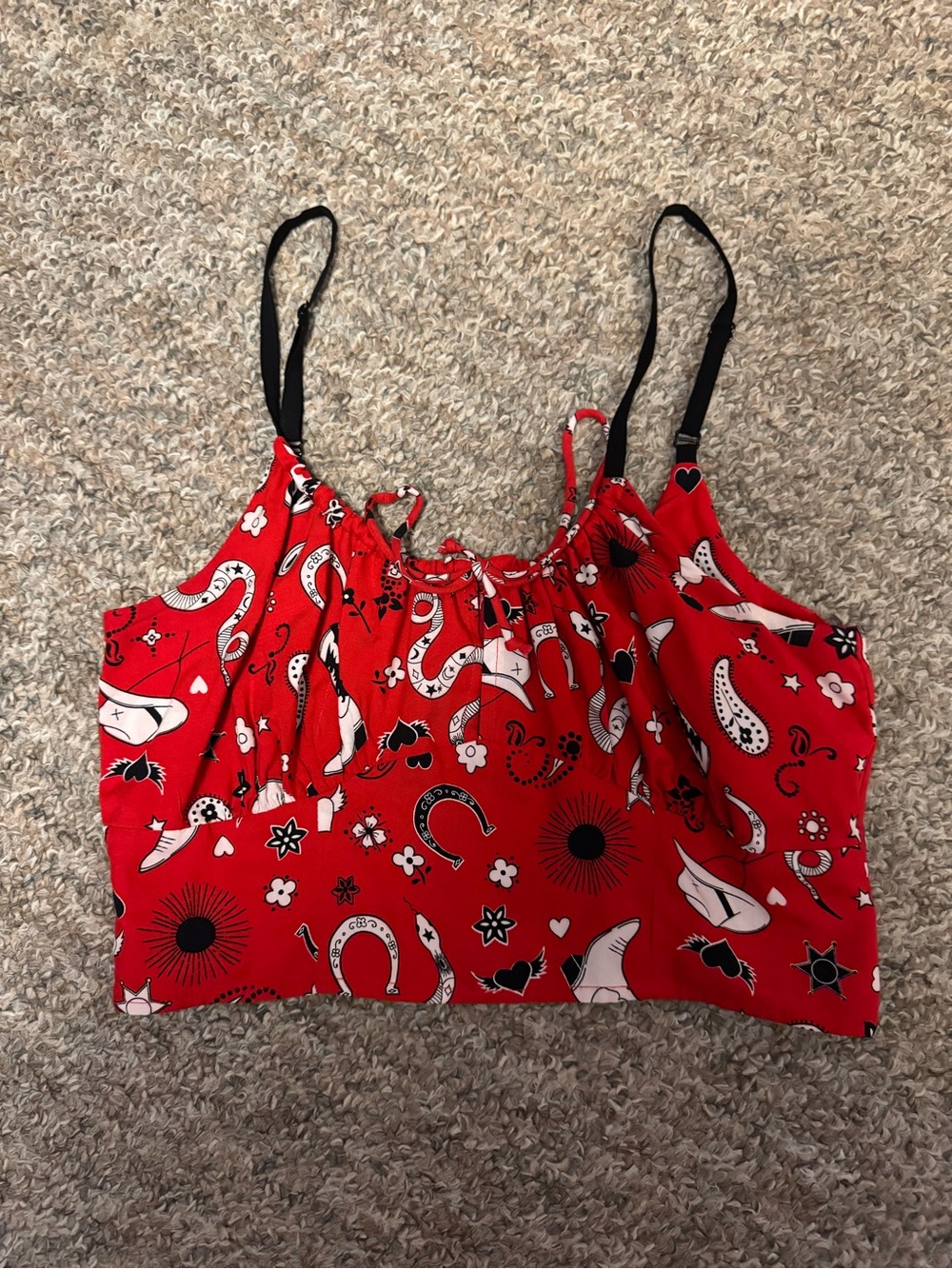 Hell Bunny Red Printed Crop Tank Top with Black Straps
